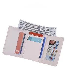Internal layout of trifold PU leather wallet with card slots and transparent ID window