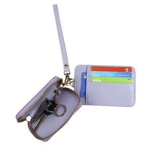 Lavender faux leather keychain wallet set with zipper pouch and card holder with wristlet