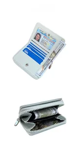 Detail view of the multi-functional layout with card slots and zipper coin pocket