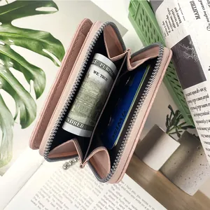 Pink minimalist accordion zip wallet for women with card slots and inner compartments