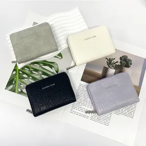 Classic Star minimalist leather coin purse with zipper in four elegant colors