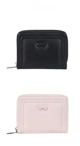 Short zipper wallets for women featuring elegant bow buckle and premium textured leather