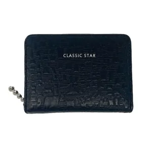 Classic Star black woven texture mini wallet with silver chain zipper for women