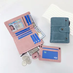 Petit portefeuille vintage en cuir PU pour femme avec fentes et porte-cartes séparé