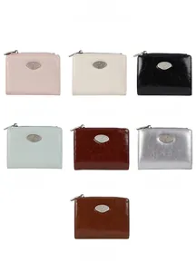 Color display of women's pleated coin purses with metal logos and silver zippers