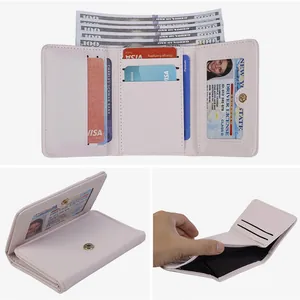 Pink PU leather tri-fold wallet for women featuring cartoon cat and rabbit motifs