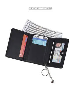 Vista interna del portafoglio nero a tre ante con fessure per carte e finestra per ID