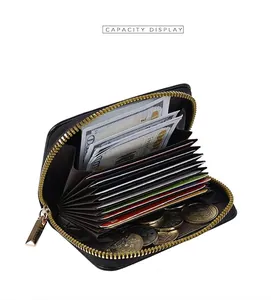 Internal capacity display of a black PU leather cat wallet with multiple card slots and gold zipper