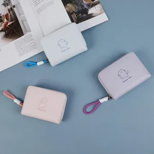 Porte-monnaie en Cuir PU à Motif d'Animaux de Dessins Animés pour Femmes Mini Portefeuille Avec Tirette de Fermeture Éclair à Nœud Porte-cartes Petit Sac à Argent