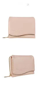 Detailansicht der rosa Damen-Brieftasche mit Golddekor und Reißverschluss-Münzfach