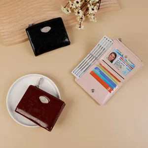 Women Short PU Leather Wallet Korean Minimalist Wrinkled Texture Zipper Coin Purse Small Card Holder Ladies Money Bag