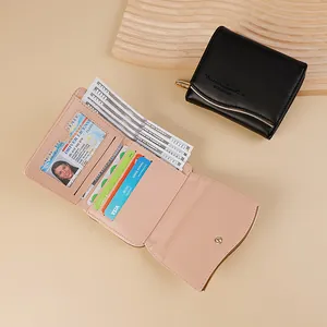 Damen Kurze PU Leder Geldbörse Mit Reißverschluss Münzfach Macaron Farbe Zweifach Gefaltet Kartenhalter Casual Mode Beutel
