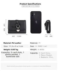 Detailed size comparison of black litchi pattern folding wallet with iPhone 11