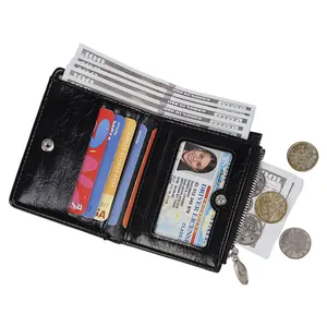 Minimalist silver pleated wallet with card slots, ID window and side zipper pocket