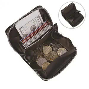 Minimalist black multi-slot accordion wallet with zipper coin pocket in sleek PU leather