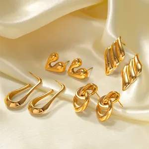 Ins Style 18K Gold Plated Stainless Steel Earrings U-Shape Heart Wing Double Ring Geometric Stud Earrings For Women Jewelry