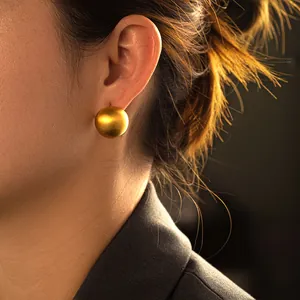 Minimalist 18k gold plated stainless steel ball stud earring with a brushed matte finish