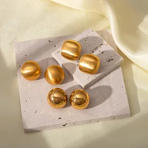 Minimalist 18k gold stainless steel stud earrings in polished and brushed finishes
