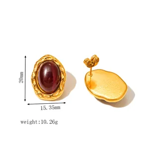 Detail view of gold stainless steel earrings with size 20mm height and 15.35mm width