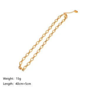 Detail of gold stainless steel necklace chain with lobster clasp and oval links