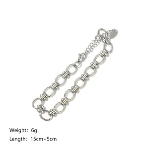 Detail view of steel link bracelet with lobster clasp and adjustable extension chain