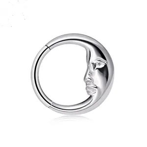 316 Edelstahl Mondgesicht Nasenring Klappscharnier Septum Clicker Ohrringe Für Damen Herren Vintage Body Piercing Schmuck