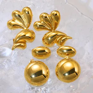 Minimalist gold plated stainless steel stud earrings set with high mirror finish