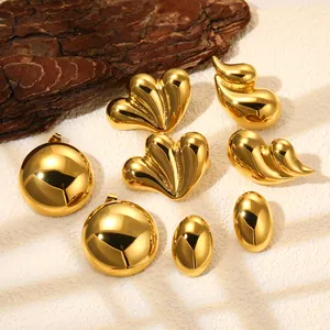 Stainless Steel Gold Plated Water Drop Heart Oval Round Stud Earrings For Women Retro Ins Style Fashion Jewelry Accessory