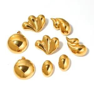 Minimalist gold-plated stainless steel earrings set with oval and teardrop shapes