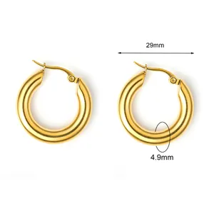 Γυαλισμένοι κρίκοι από ανοξείδωτο ατσάλι 18K, χρυσοί, 29mm με χοντρό μεταλλικό σκελετό