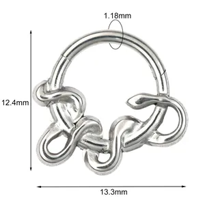 316L stainless steel hinged nose ring with intricate twisted knot design 1.2mm gauge
