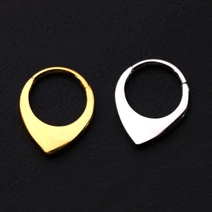 Par de anillos clicker de lágrima pulidos en acero inoxidable 316 colores dorado y plateado