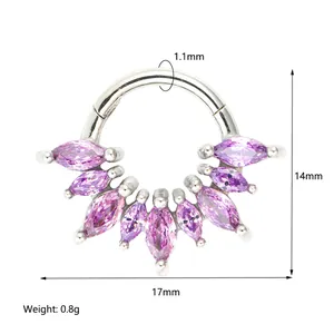 316L stainless steel hinged ring with purple marquise zircons 1.1x14x17mm dimensions