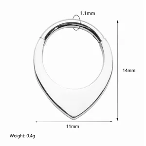 Aro de bisagra lágrima de acero 316L calibre 1,1mm para piercings de nariz u oreja