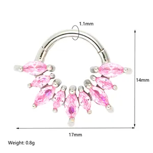 316L stainless steel hinged ring set with seven marquise-cut pink cubic zirconia gems