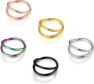 316L Stainless Steel Double Layer Nose Ring Seamless Hinge Clicker Septum Piercing Body Jewelry For Men Women