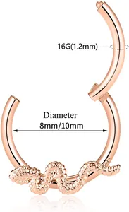 16G rose gold steel nose ring with snake motif and 8mm or 10mm inner diameter