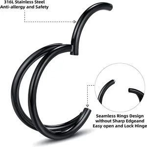 316L black stainless steel double nose ring with seamless hinge for body piercing
