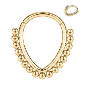 316L Stainless Steel Teardrop Beaded Septum Clicker Nose Ring Hinged Hoop Earrings For Women Men Body Piercing Jewelry
