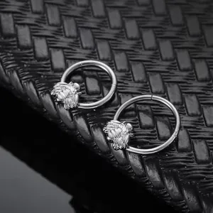 Surgical 316L stainless steel bee septum hoop nose ring and earrings in silver finish