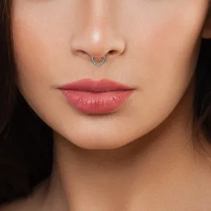 Silver 316L stainless steel V-shaped septum ring with delicate beaded edge detailing