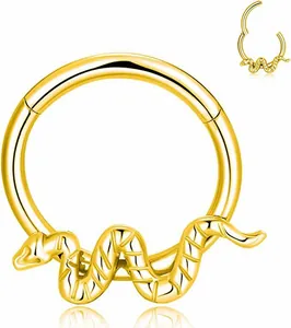 Detail of gold snake septum clicker showing the textured scale design and clasp mechanism
