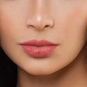 316L stainless steel gold teardrop V-shaped septum hoop ring with beaded granulation