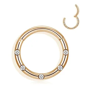 Stainless Steel Hinged Septum Clicker Nose Ring With Five Zirconia Stones For Women Men Fashion Body Piercing Jewelry