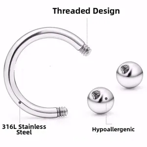 Hypoallergenic 316L stainless steel horseshoe piercing ring with polished finish
