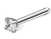 Close-up of a 316 stainless steel nose stud featuring a sparkling round zircon stone