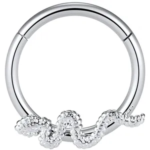 316L stainless steel snake textured hinge clicker hoop ring for nose or ear piercings
