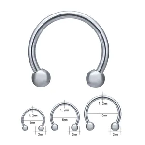Stainless steel circular barbell horseshoe rings in 6mm 8mm and 10mm sizes