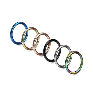 Set of six G23 titanium segment rings in diverse colors with hinged closure for piercing