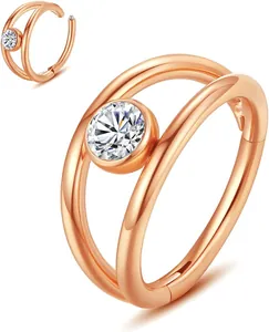 Detailed view of rose gold 316L stainless steel clicker nose ring with CZ stone